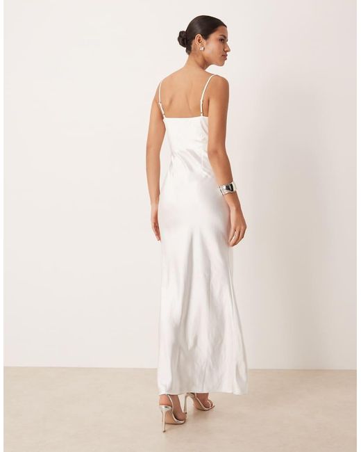 Pretty Lavish Natural Bridal Keisha Satin Drape Cowl Neck Cami Maxi Dress