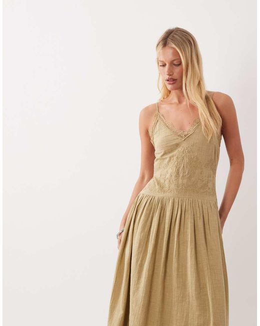 ASOS Natural Cami Maxi Dress With Lace Inserts And Tie Straps