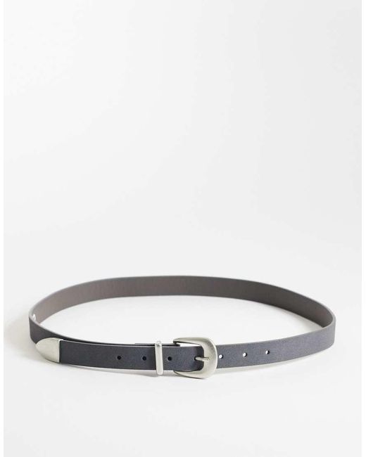 ASOS Gray Skinny Belt With Curve Buckle And Metal Tip for men