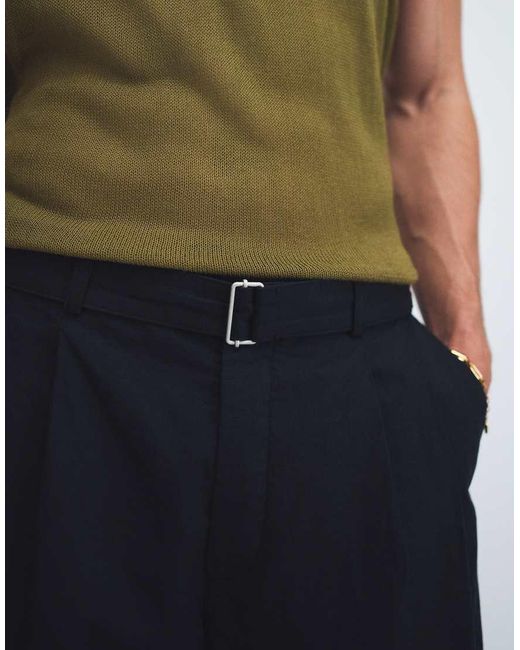 Tommy Hilfiger Blue Relaxed Linen Mix Pleated Shorts With Belt for men