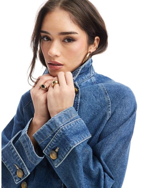 ONLY Short Denim Trench Coat in Blue | Lyst