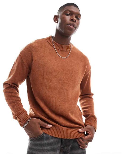 Jack Jones Oversized Chunky Rib Crew Neck Jumper in Brown for Men Lyst UK