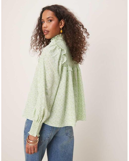 Glamorous Green Shirred High Neck Blouse