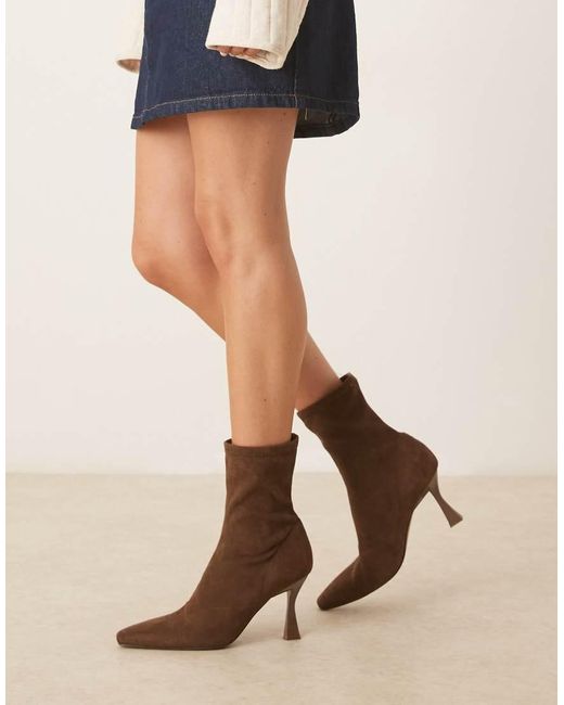 ASOS Natural Wide Fit Reagan Chisel Toe Sock Boots