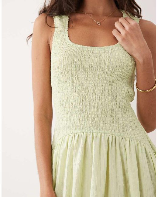 ASOS Natural Crinkle Scoop Neck Maxi Sundress With Shirred Waist