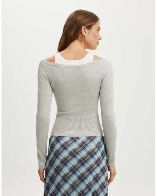 Cotton On Gray Long Sleeve Boatneck Layered Knit