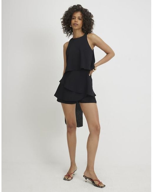 River Island Blue Frill Layered Playsuit
