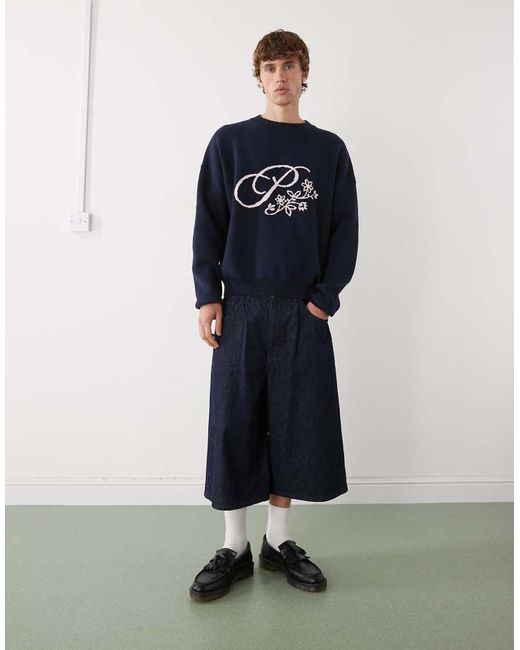 Prohibited Blue Oversized Bloom Logo Knit Jumper for men