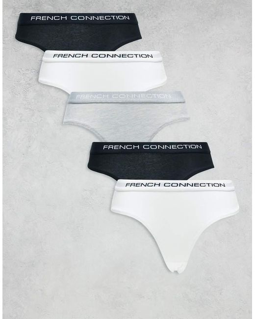 French Connection White 5 Pack Cotton Ladies Thongs