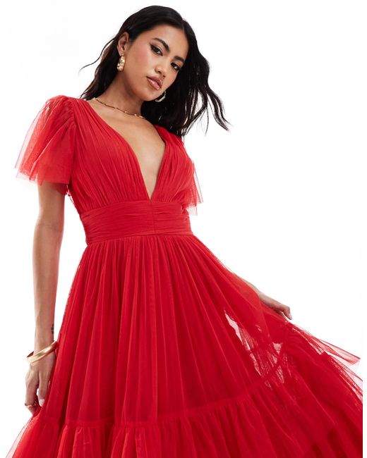 knee length dresses for ladies Madison Tulle Midi Dress in Floral Print – Lace & Beads main image 0