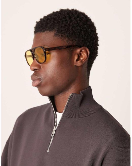 Occhiali Da Sole Aviatore Con Lenti Gialle E Montatura Tartarugata di ASOS in Brown da Uomo