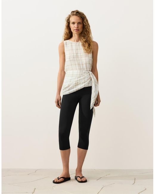 Oysho White Sleeveless Top With 100% Linen Scarf