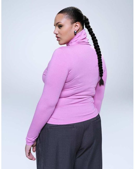 ASOS Pink Asos Design Curve Peached Feel Roll Neck Second Skin Top