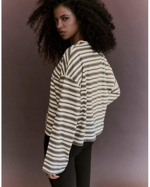 Bershka Brown Striped Boxy Long Sleeve T-Shirt