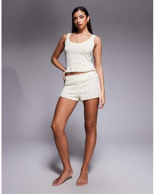 Boux Avenue Gray Meadow Floral Pointelle Vest And Short Set
