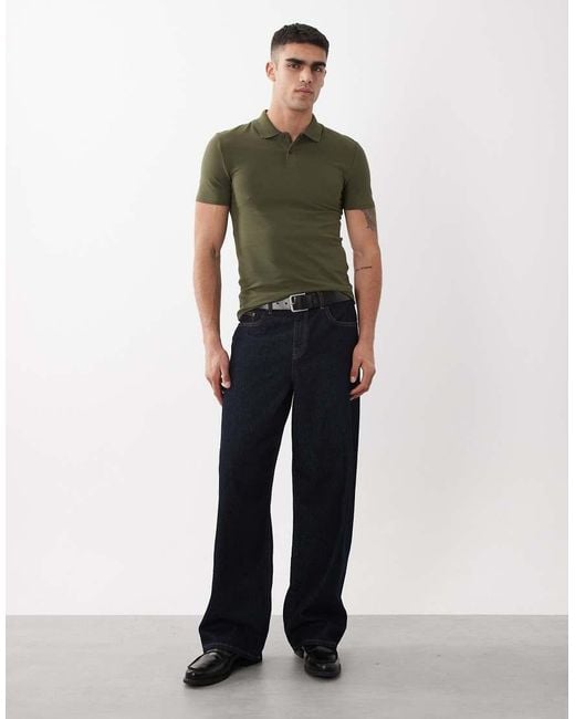 ASOS Green Essentials Muscle Fit Polo for men