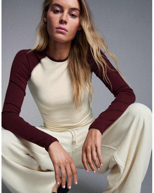 Bershka Red Long Sleeve Raglan T-Shirt