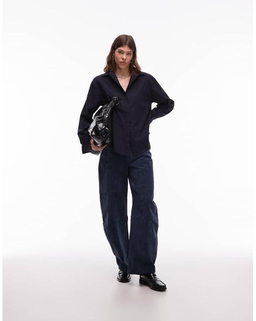 ASOS Blue Dipped Hem Shoulder Pad Shirt