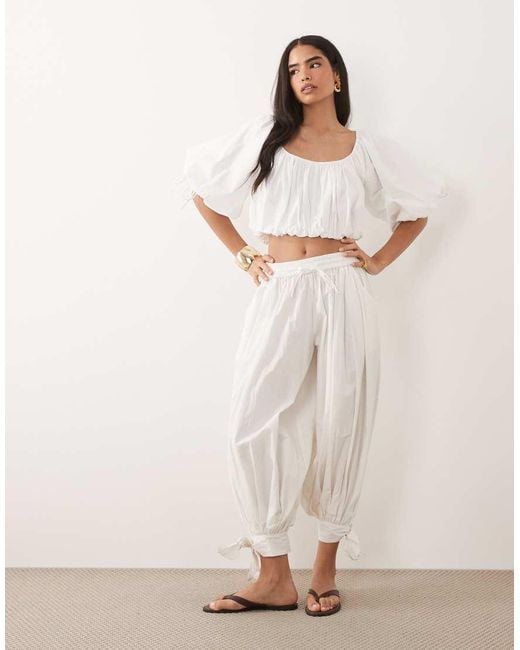 ASOS White Puff Sleeve Cropped Cotton Top