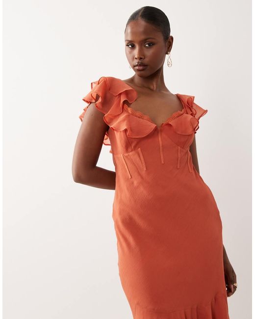 ASOS Red Frill Sleeve Maxi Dress With Fishtail Hem