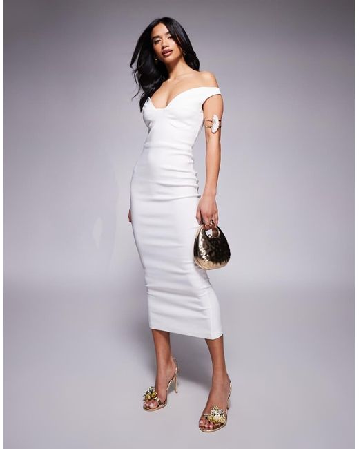 Vestido Semilargo Con Escote Corazón De Bengalina De Vesper Petite de color White