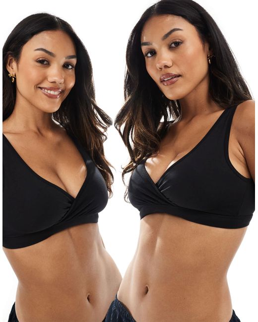 Lindex Black Mom 2 Pack Of Wrap Nursing Bralets