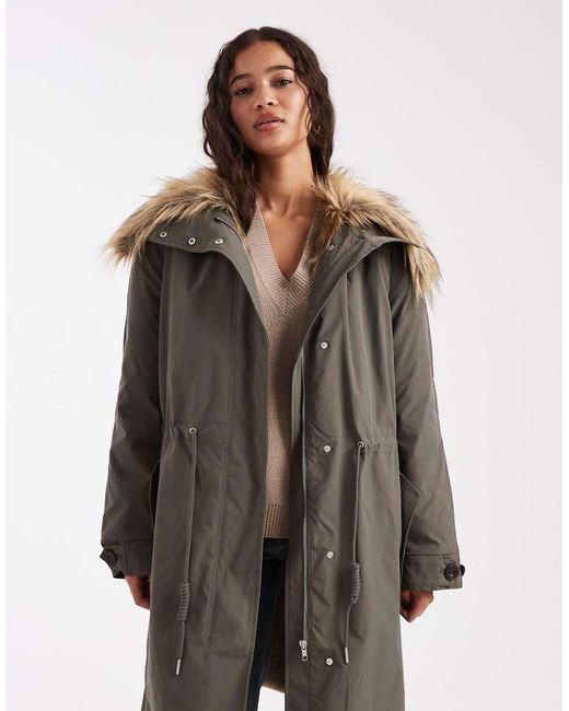 ASOS Green Oversized Parka With Fur Trim
