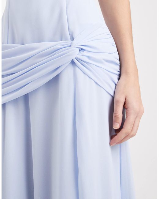 TFNC London Bridesmaid Chiffon Sleeveless Drop Waist Twist Detail Thigh  Split Maxi Dress in Blue | Lyst Australia