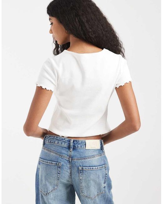 Tommy Hilfiger White Ribbed Buttoned T-shirt
