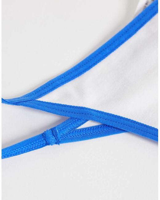 ASOS Blue 3 Pack Cotton Tanga Lingerie Thong With Contrast Binding
