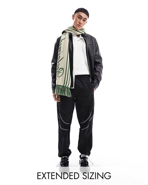 ASOS Black baggy Nylon Track Pants With Contrast Piping for men