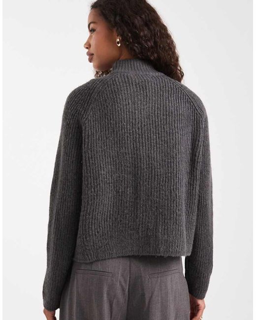 ASOS Gray Knitted Fisherman Rib Bomber Jacket With Pocket Detail