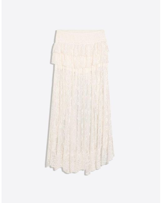 Bershka White Asymmetric Lace Midi Skirt