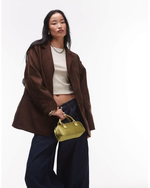 TOPSHOP Black Faux Suede Oversized Blazer