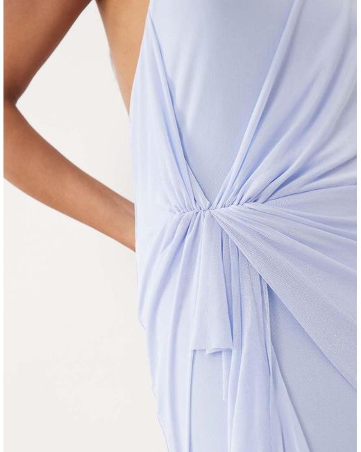 ASOS Purple Mesh High Neck Maxi Dress With Draped Frill Detail