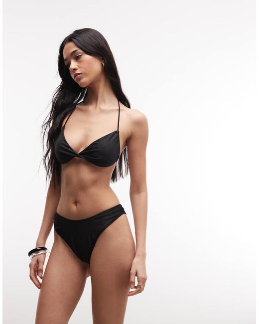 Collusion Black Twist Halter Bikini Top