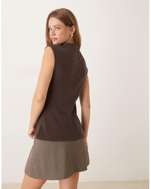 ASOS Brown Supersoft Boat Neck Peplum Seam Detail Tank Top