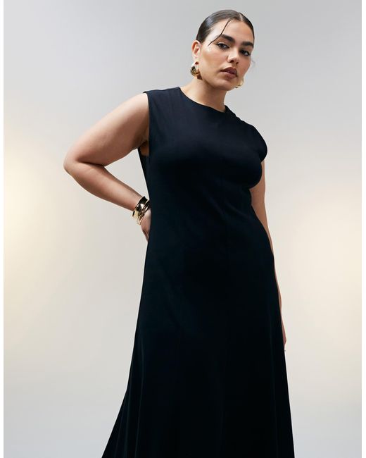 ASOS Black Asos design curve – ärmelloses midi-sommerkleid aus baumwolle