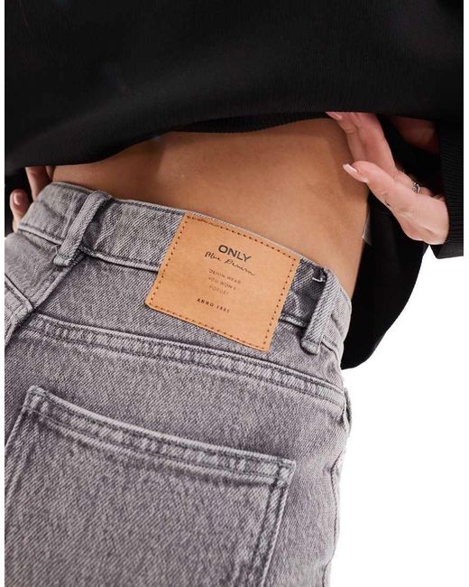 ONLY Gray Emily High Waisted Straight Leg Jeans With Raw Hem