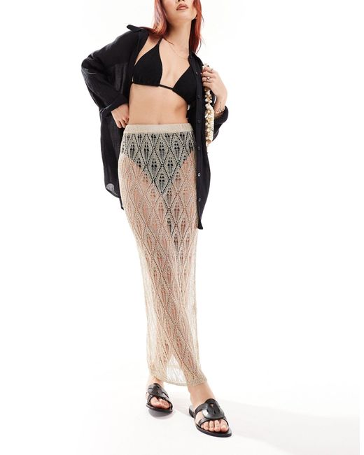 Miss Selfridge Black Beach Metallic Crochet Maxi Skirt