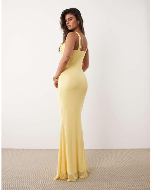 ASOS Natural Mesh Square Neck Cowl Maxi Dress With Tie Neck Detail