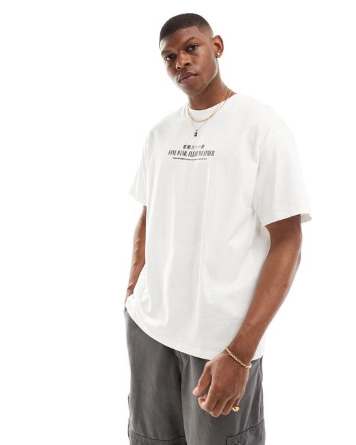 T-shirt à imprimé montagne au dos Pull&Bear pour homme en coloris White