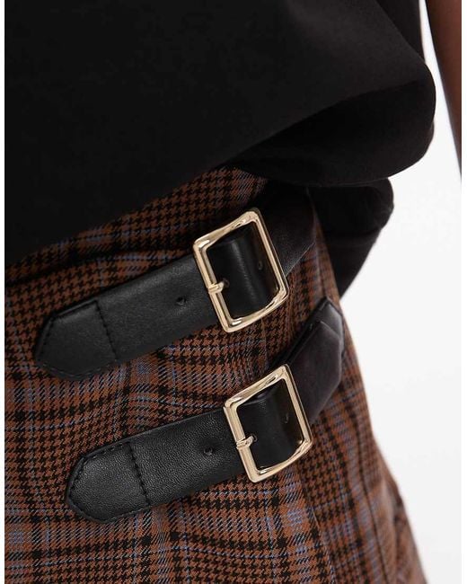 ASOS Multicolor Buckle Detail Pleated Kilt Midi Skirt