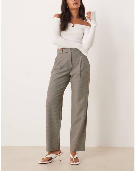 Abercrombie & Fitch Zachte Broek Met Hoge Taille, Rechte Pijpen En Pied-De-Poule-Motief in het Natural