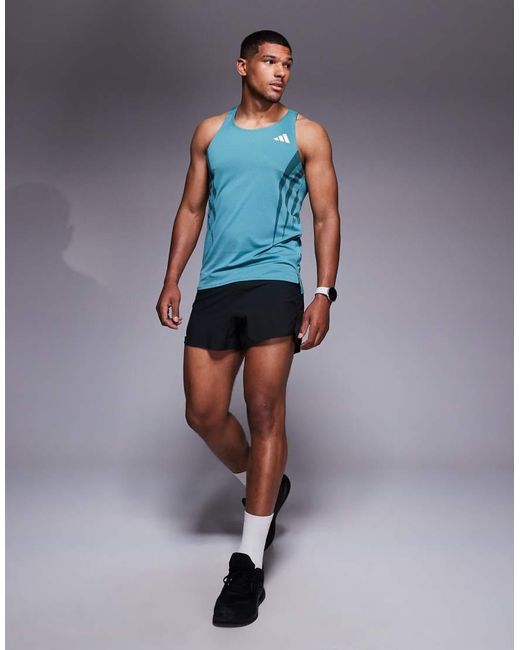 Adidas Originals Blue Adidas Running Adizero Vest With Side 3 Stripes for men