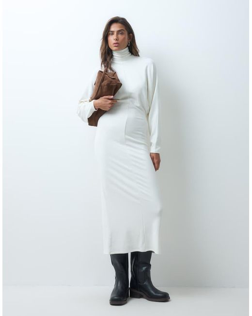 ASOS White Supersoft Drape Batwing Midi Dress