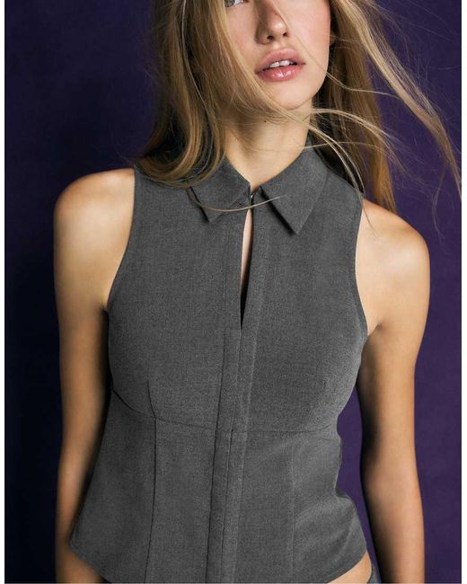Stradivarius Blue Sleeveless Press Stud Top