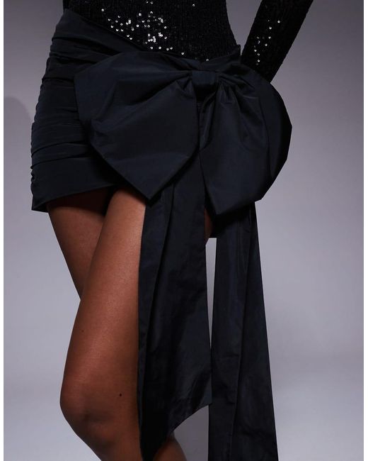 Forever New Black Sequin Bow Drape Mini Dress