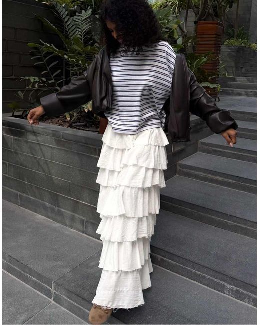 Bershka Black Rustic Frill Midi Skirt