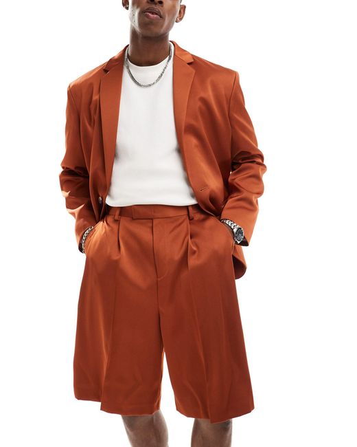 ASOS Brown Pull On Bermuda Suit Shorts for men
